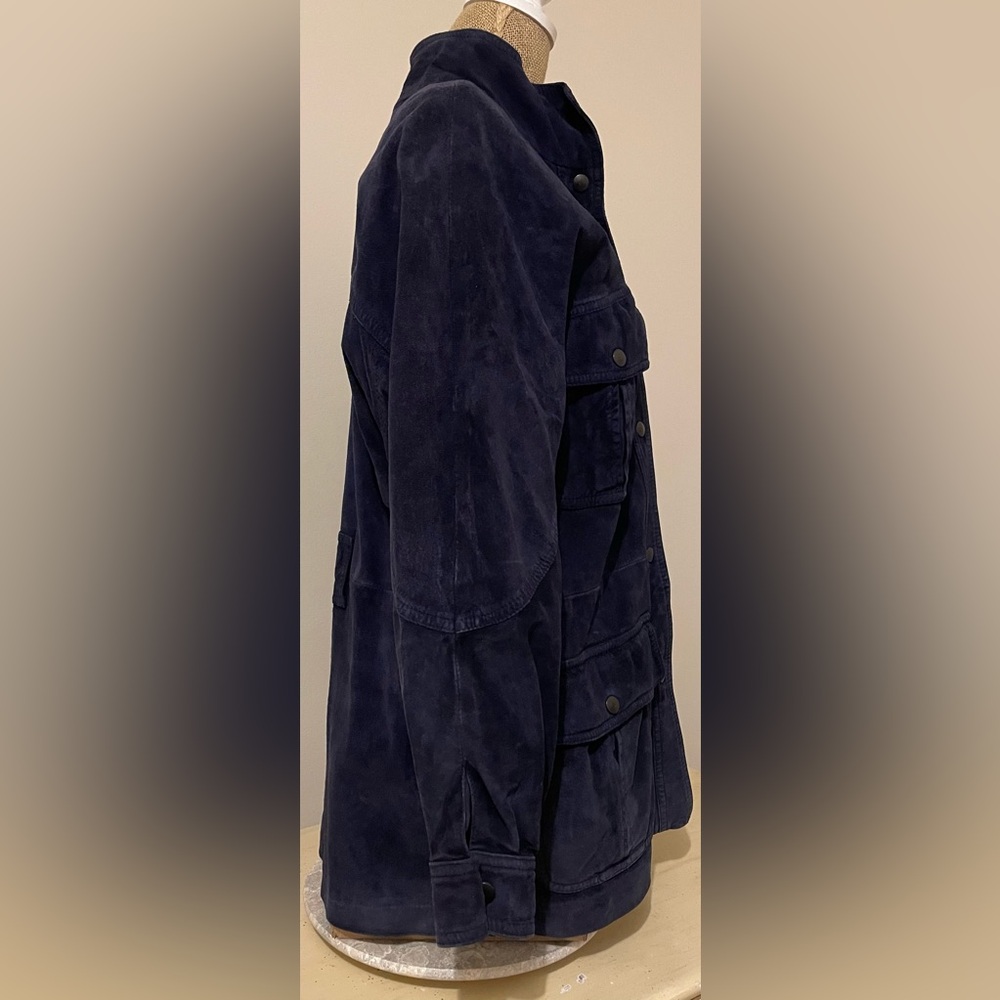 Bergdorf Goodman Blue Suede 3/4 Length Long Coat - Picture 4 of 12